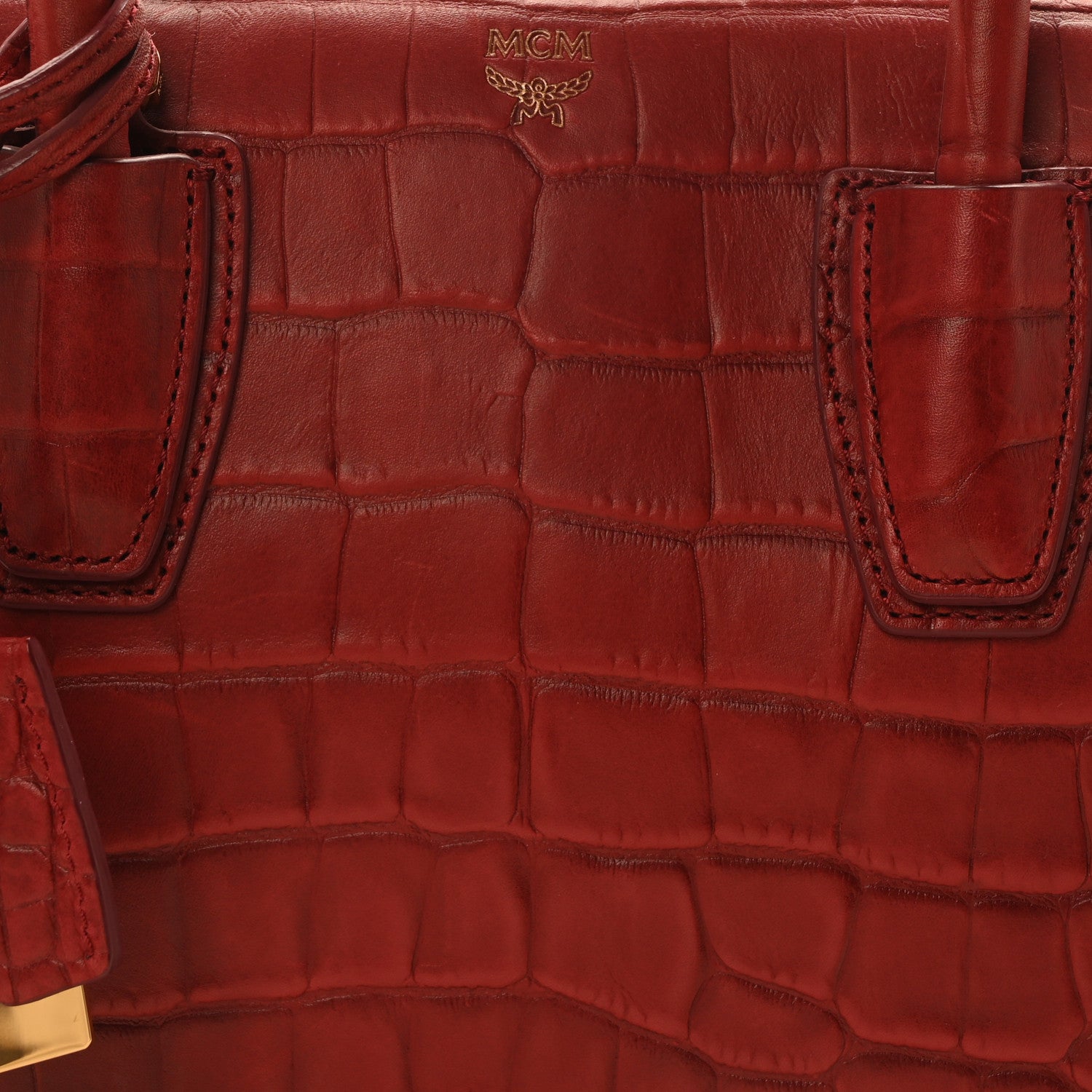 MCM Calfskin Crocodile Embossed Medium Milla Tote Ruby 8 of 10