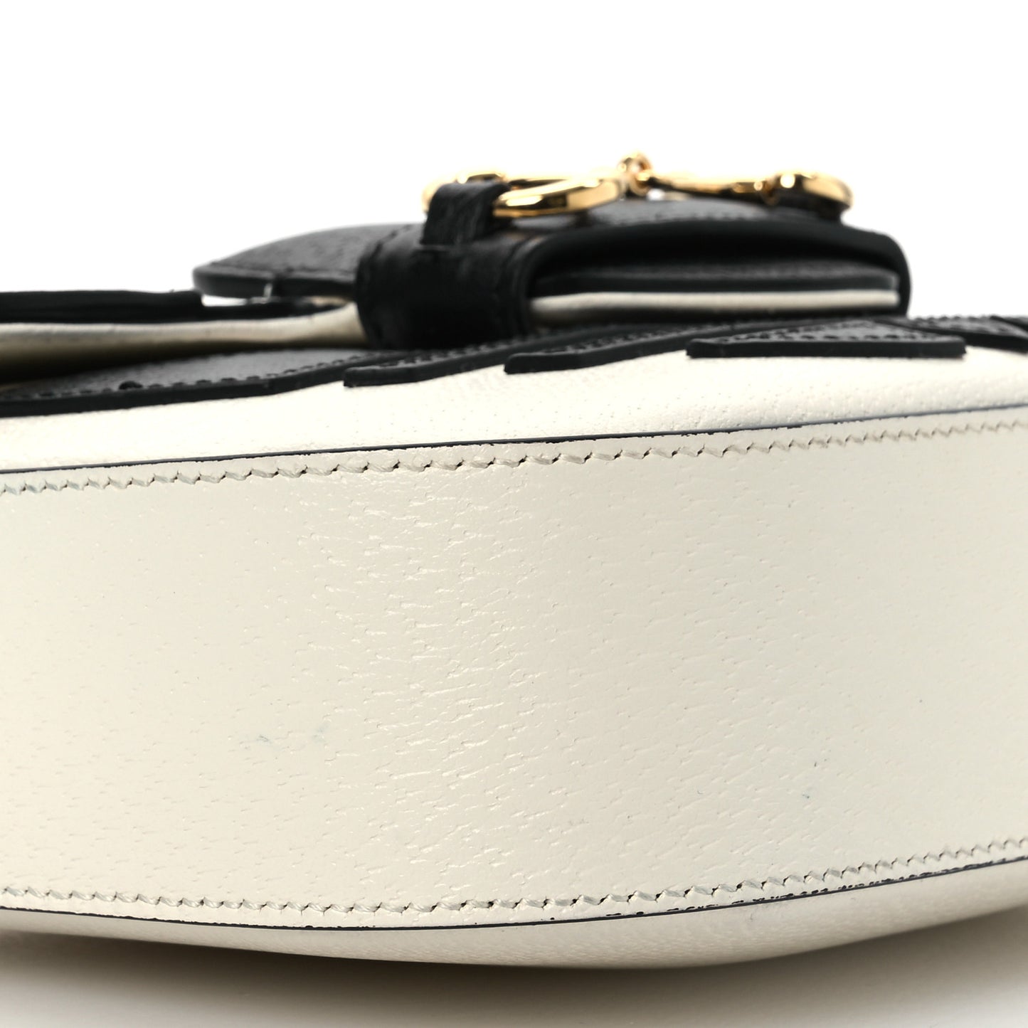 X ADIDAS Textured Dollar Calfskin Web Trefoil Mini Horsebit 1955 Shoulder Bag Off White Black Off White Black