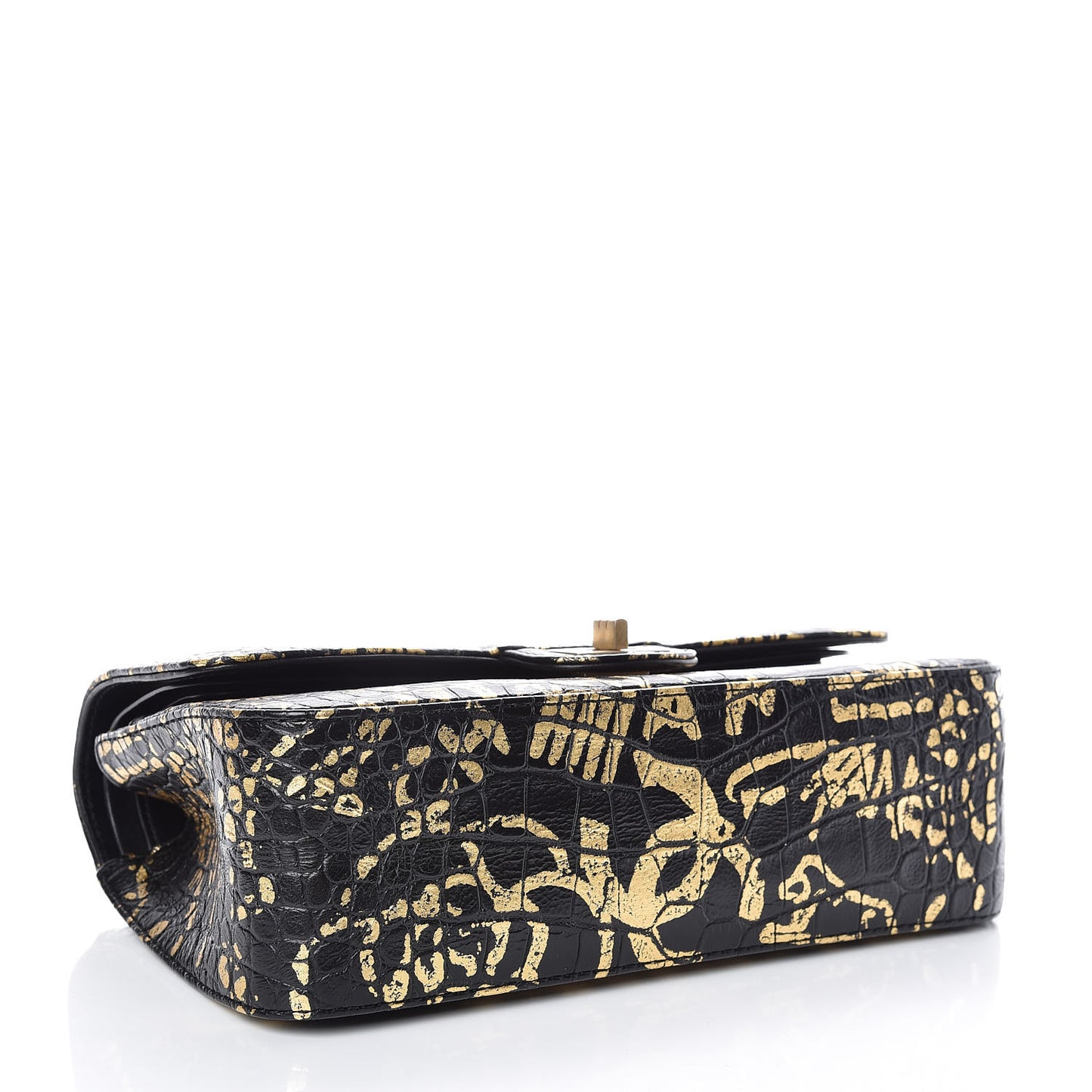 Calfskin Crocodile Embossed Graffiti 2.55 Cocodile Reissue 225 Flap Black Gold