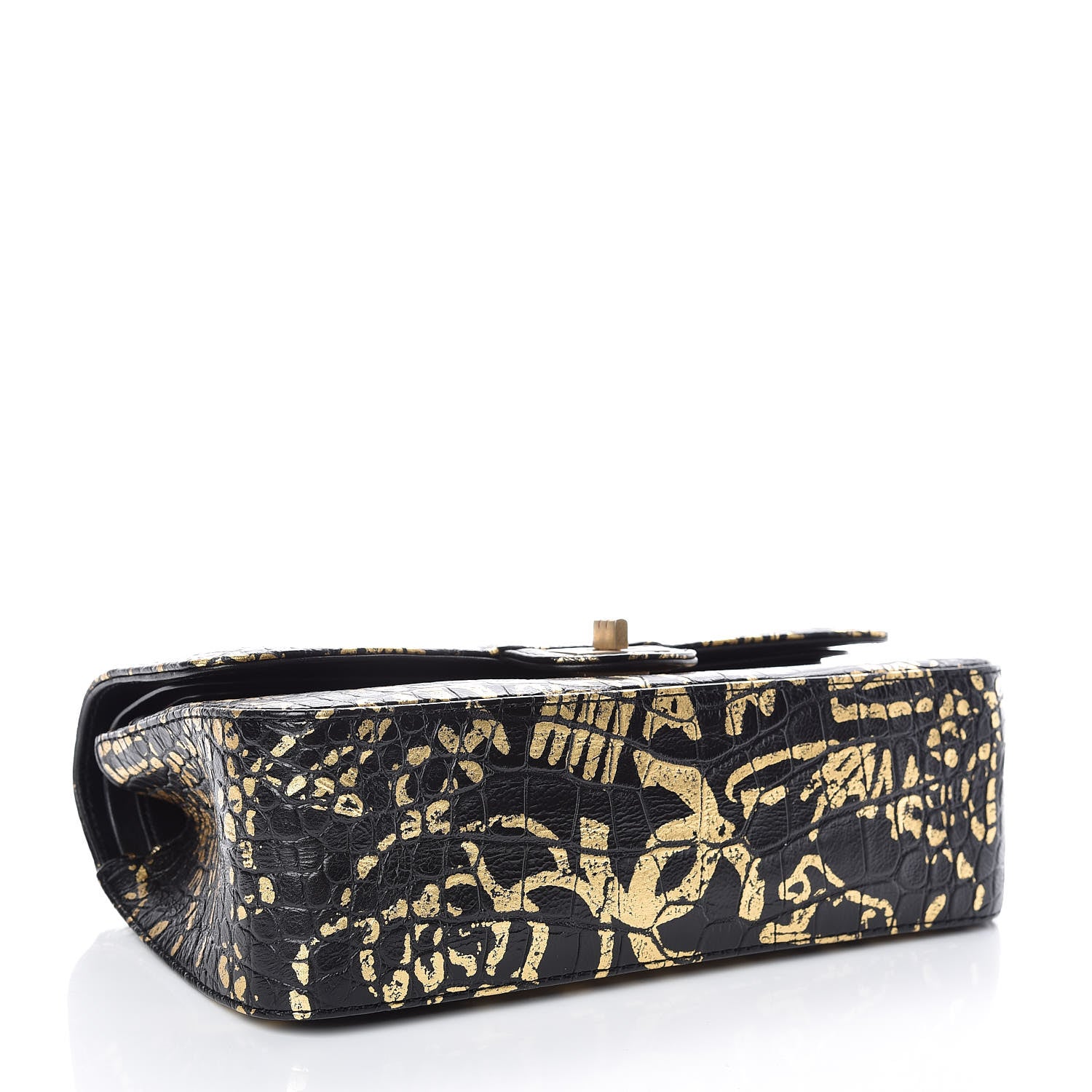 Chanel Calfskin Crocodile Embossed Graffiti 2.55 Cocodile Reissue 225 Flap Black Gold 4 of 9