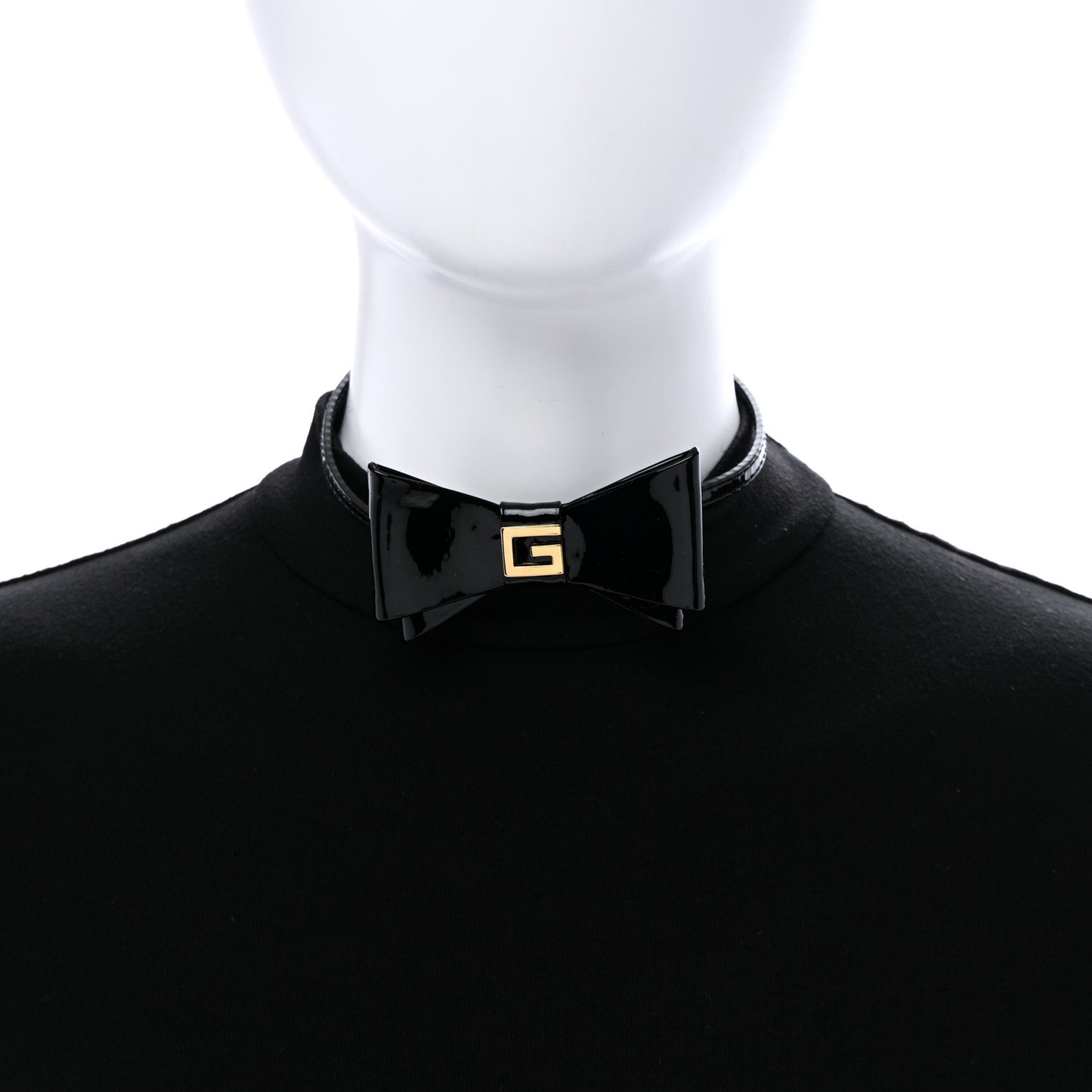 Patent G Bow Choker Necklace Black Gold