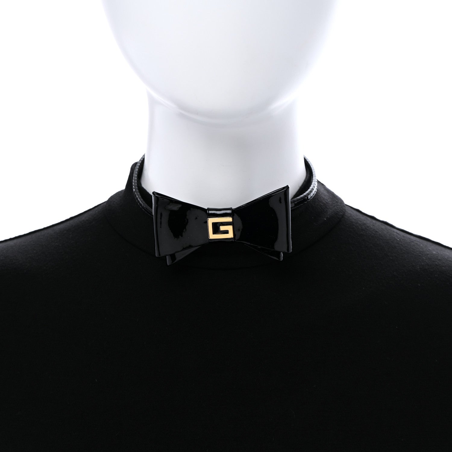 Gucci Patent G Bow Choker Necklace Black Gold 2 of 5
