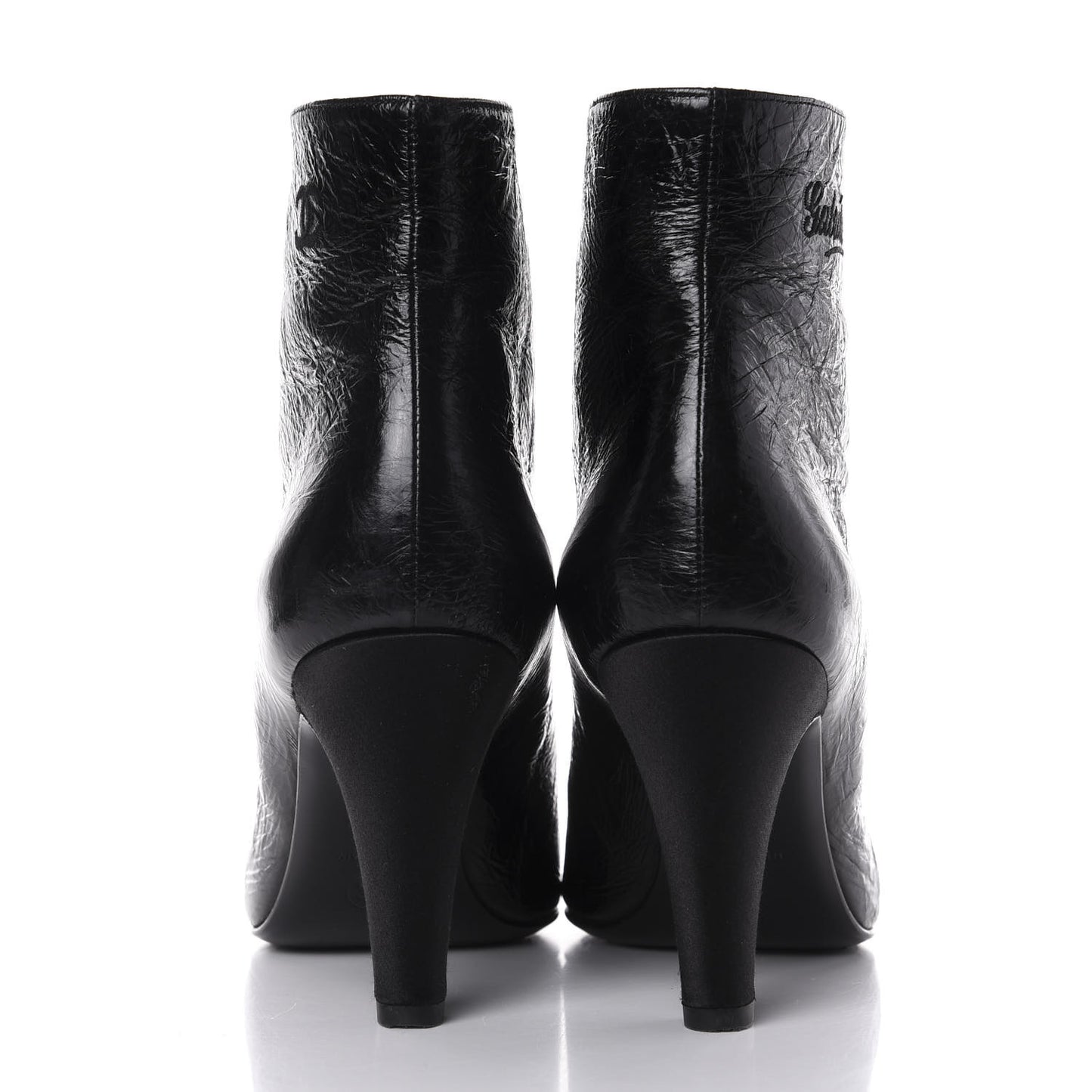 Crumpled Calfskin Satin Cap Toe Short Ankle Boots 39 Black