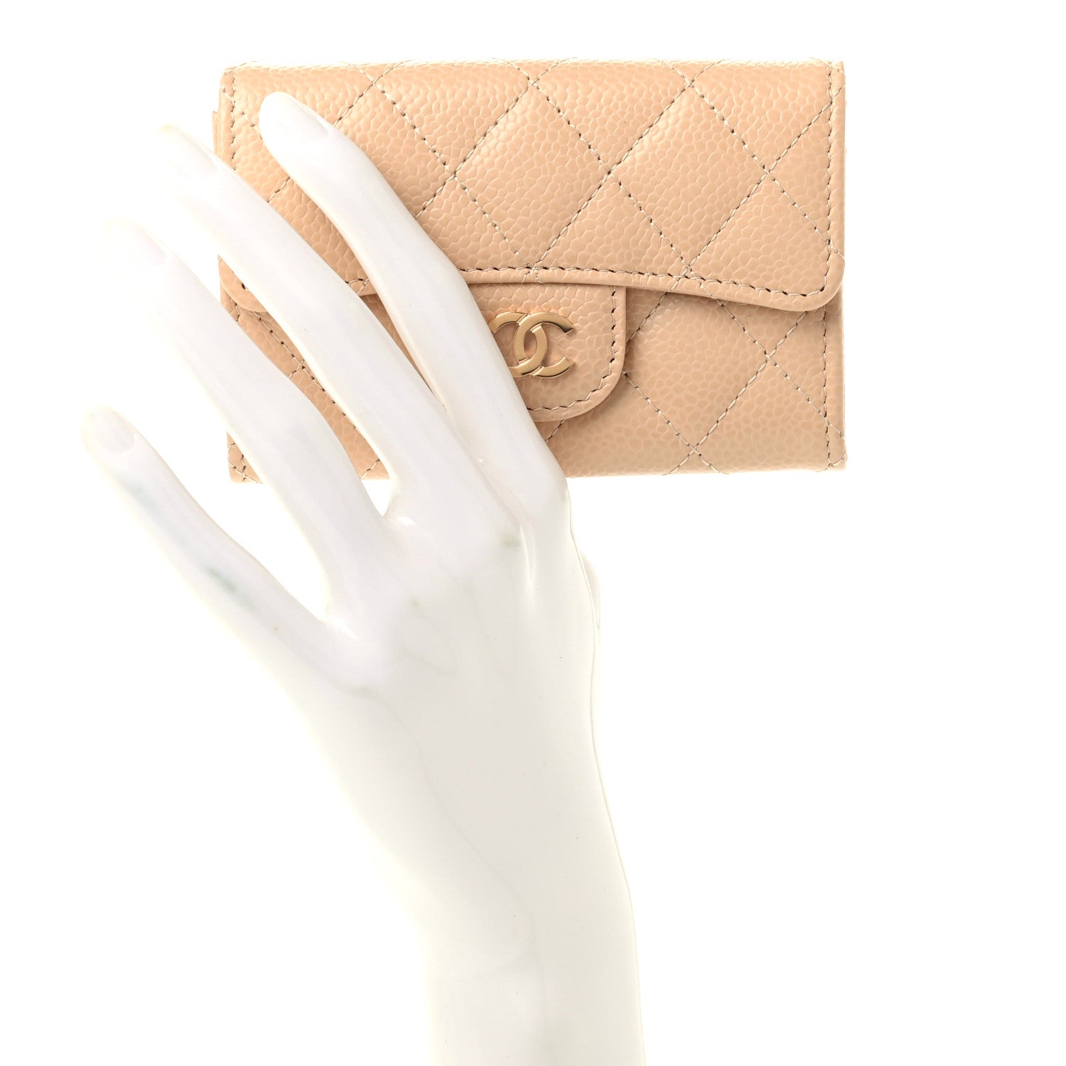 Chanel Caviar Quilted Flap Card Holder Wallet Beige 2 of 9
