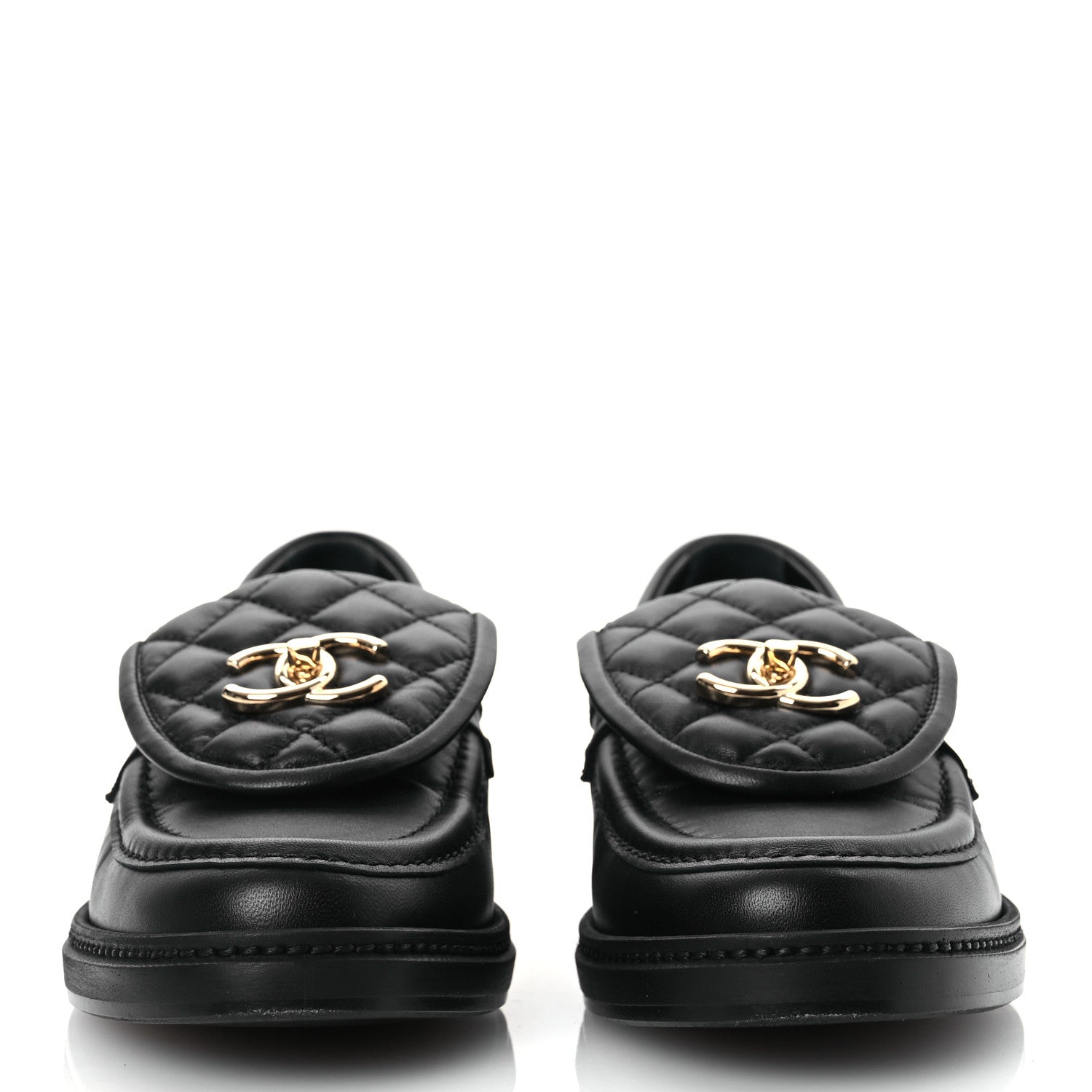 Chanel Lambskin Quilted CC Turnlock Loafers 37.5 Black 3 of 12