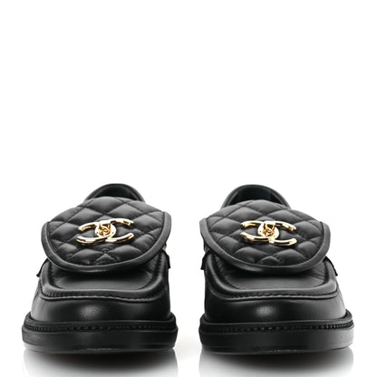 Chanel Lambskin Quilted CC Turnlock Loafers 37.5 Black 3 of 12
