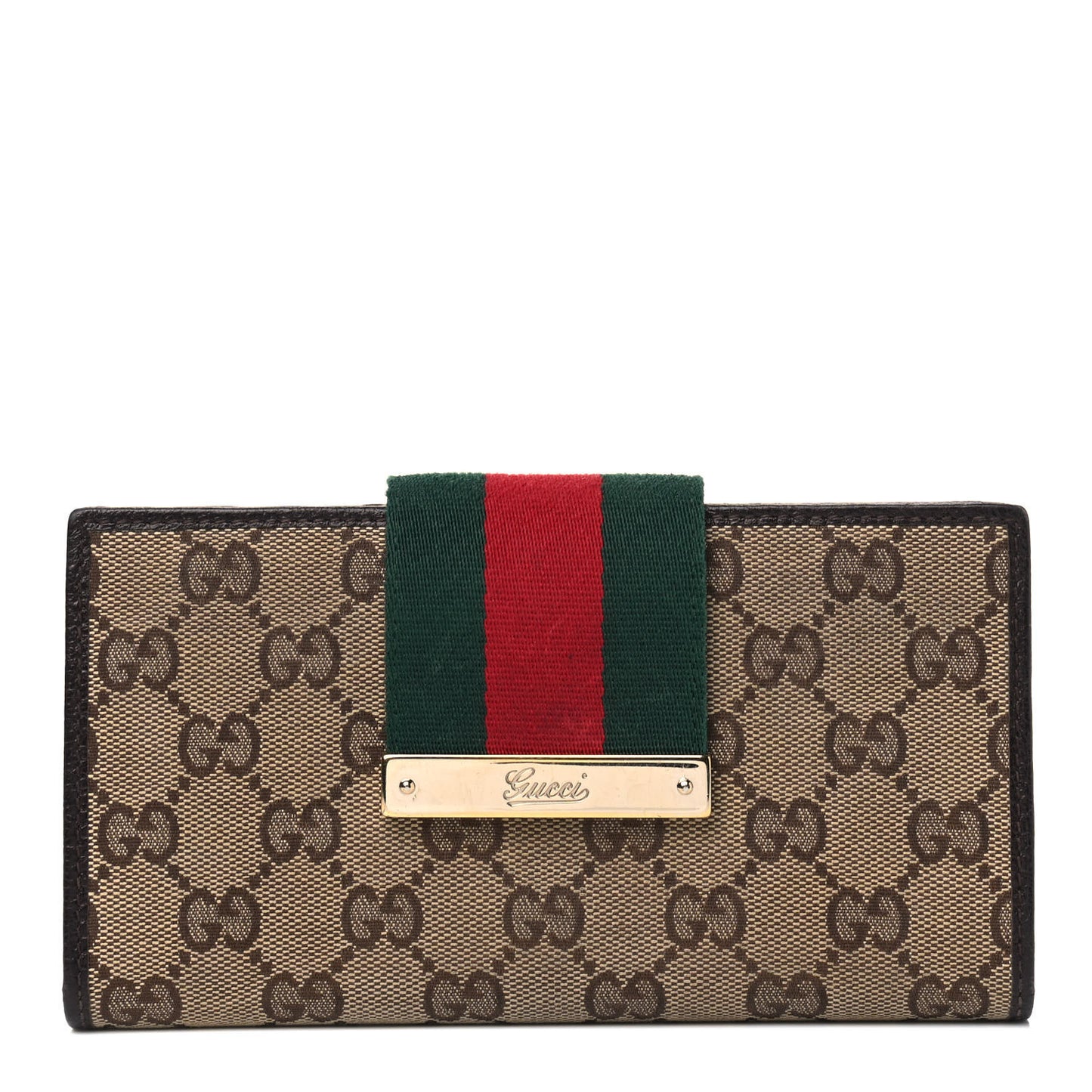 Monogram Calfskin Ladies Web Continental Wallet Beige Ebony Cocoa