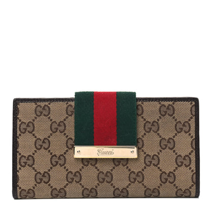 Gucci Monogram Calfskin Ladies Web Continental Wallet Beige Ebony Cocoa 1 of 7