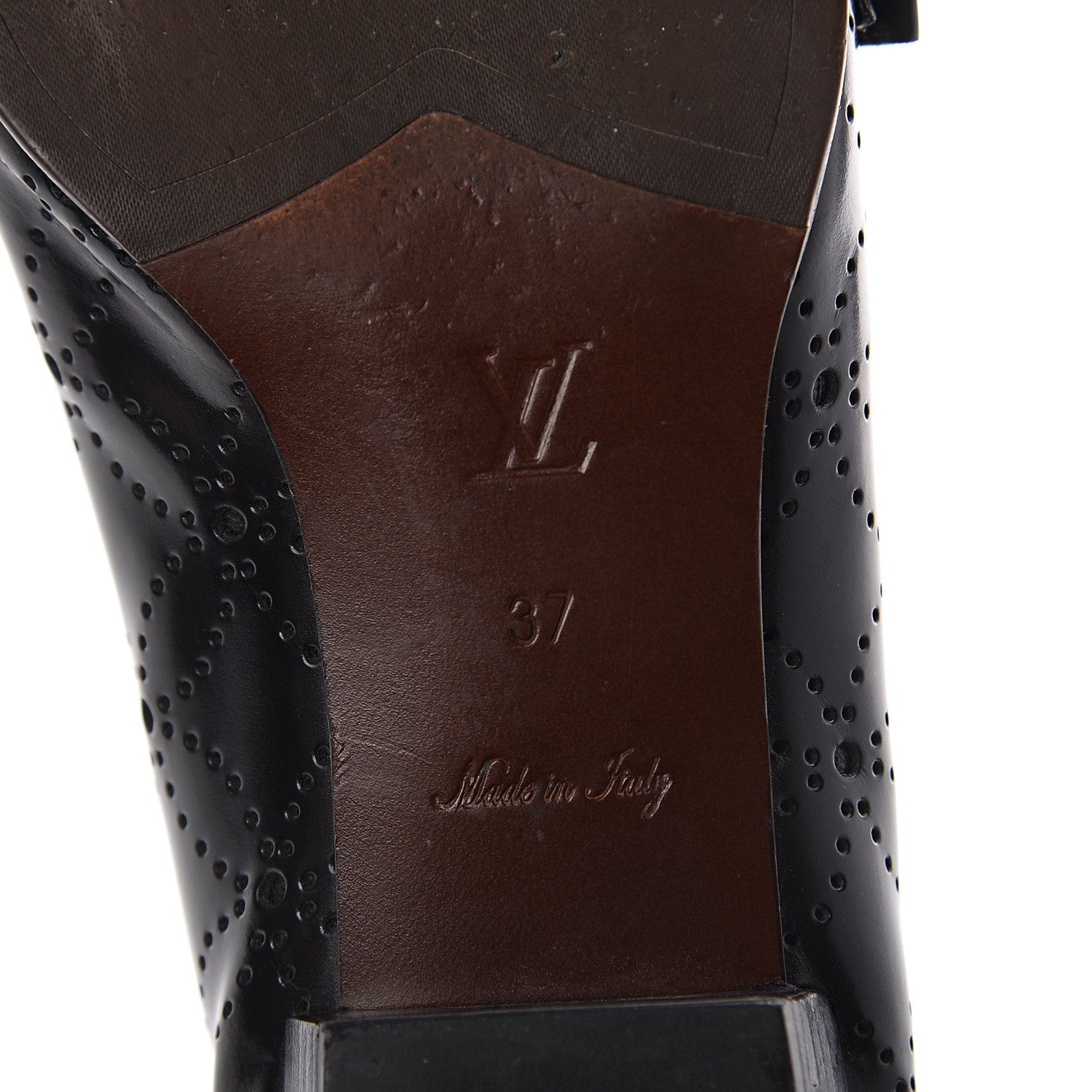 Louis Vuitton Glazed Calfskin Perforated Loafers 37 Black 7 of 7