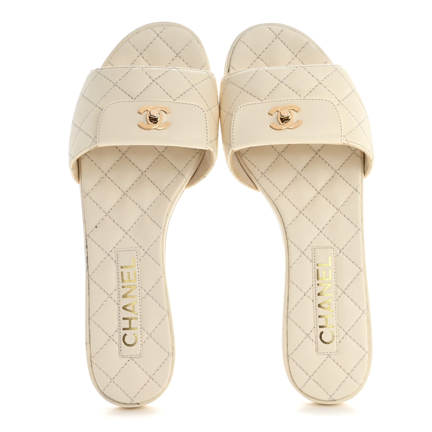 Lambskin Quilted CC Turnlock Sandals 38.5 Ivory