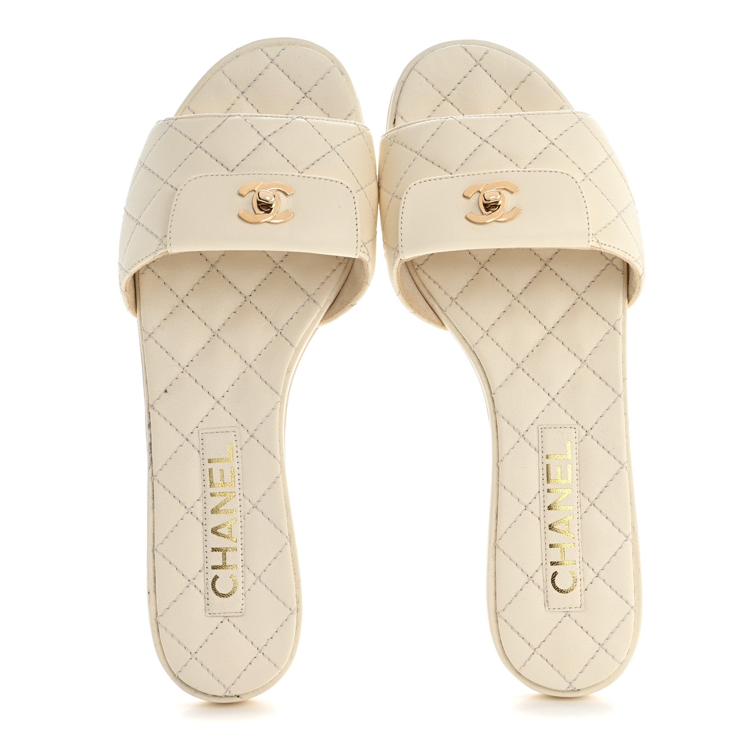 Chanel Lambskin Quilted CC Turnlock Sandals 38.5 Ivory 2 of 10