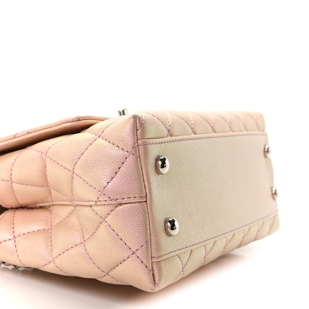 Iridescent Caviar Quilted Mini Coco Handle Flap  Pink