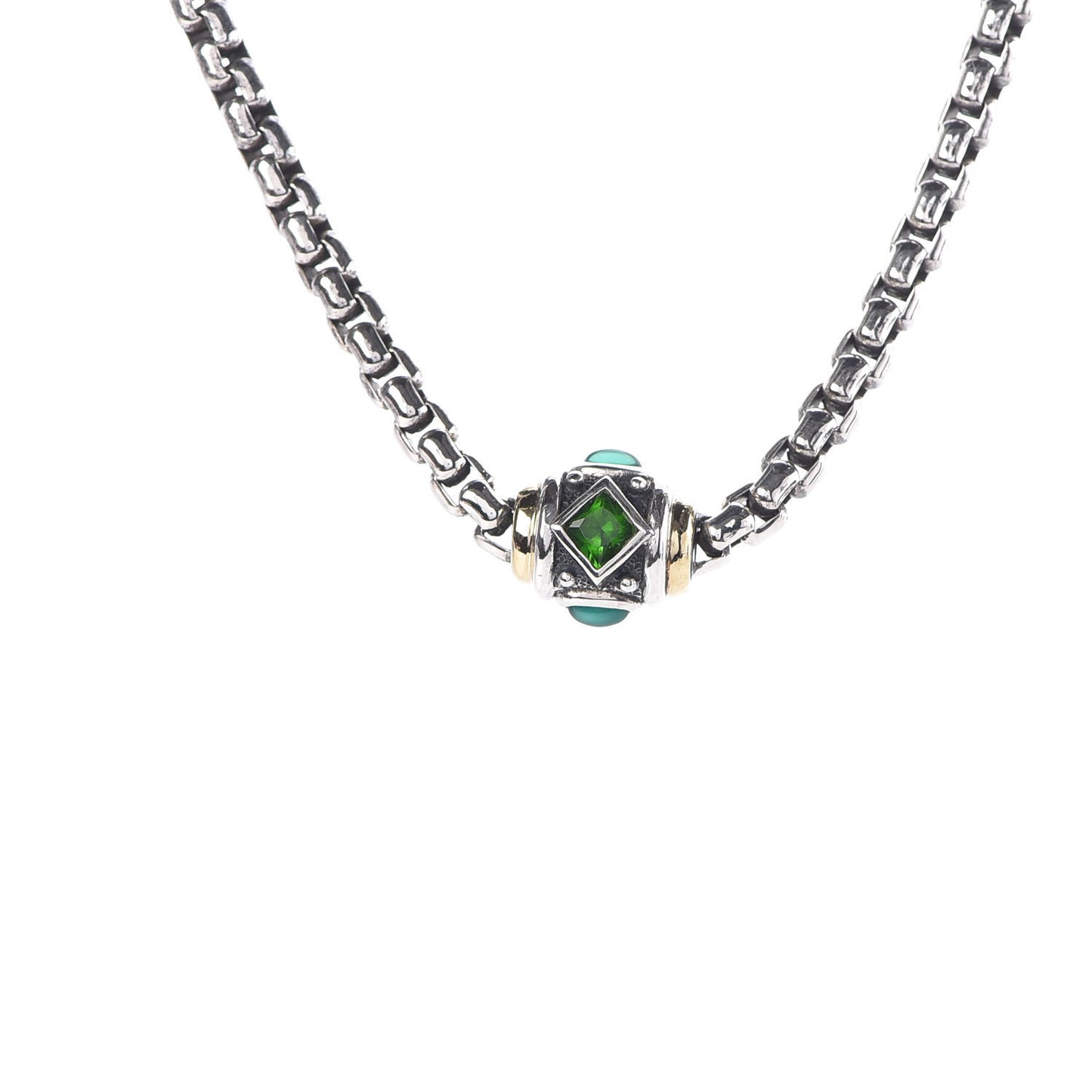 Sterling Silver 18K Yellow Gold Green Onyx Diopside Renaissance Necklace