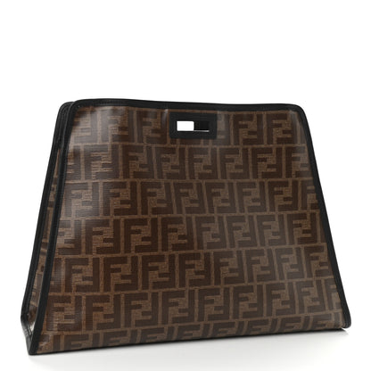 Fendi Glazed Fabric Vitello Century FF 1974 Stamp Patch Medium Peekaboo Defender Cover Mogano Panna Black 3 of 11