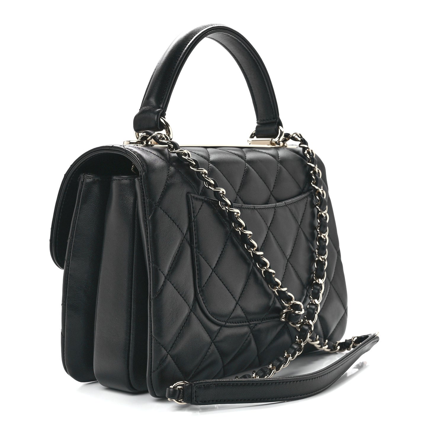 Lambskin Quilted Small Trendy CC Dual Handle Flap Bag Black