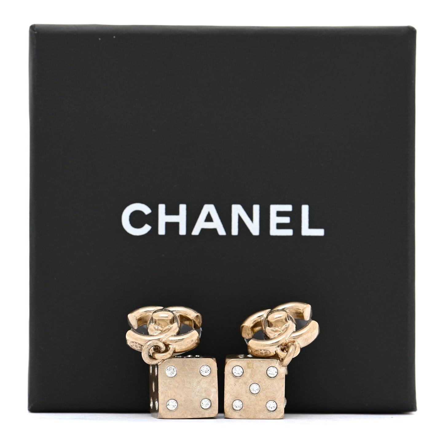 Crystal CC Turnlock Dice Drop Earrings Gold