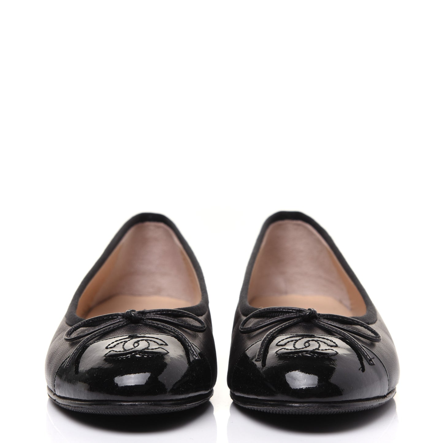 Lambskin Patent Cap Toe Ballerina Flats 37 Black