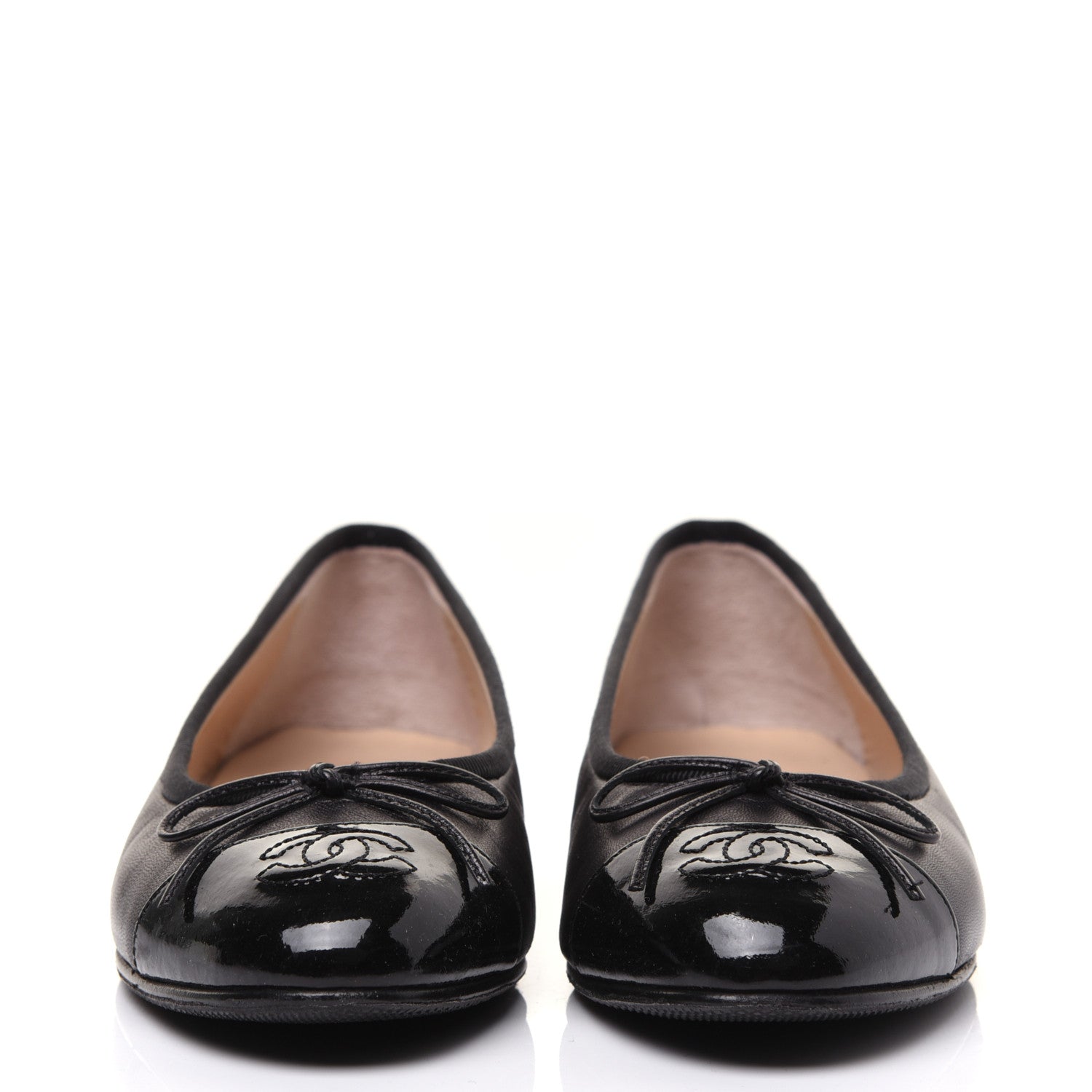 Chanel Lambskin Patent Cap Toe Ballerina Flats 37 Black 2 of 20