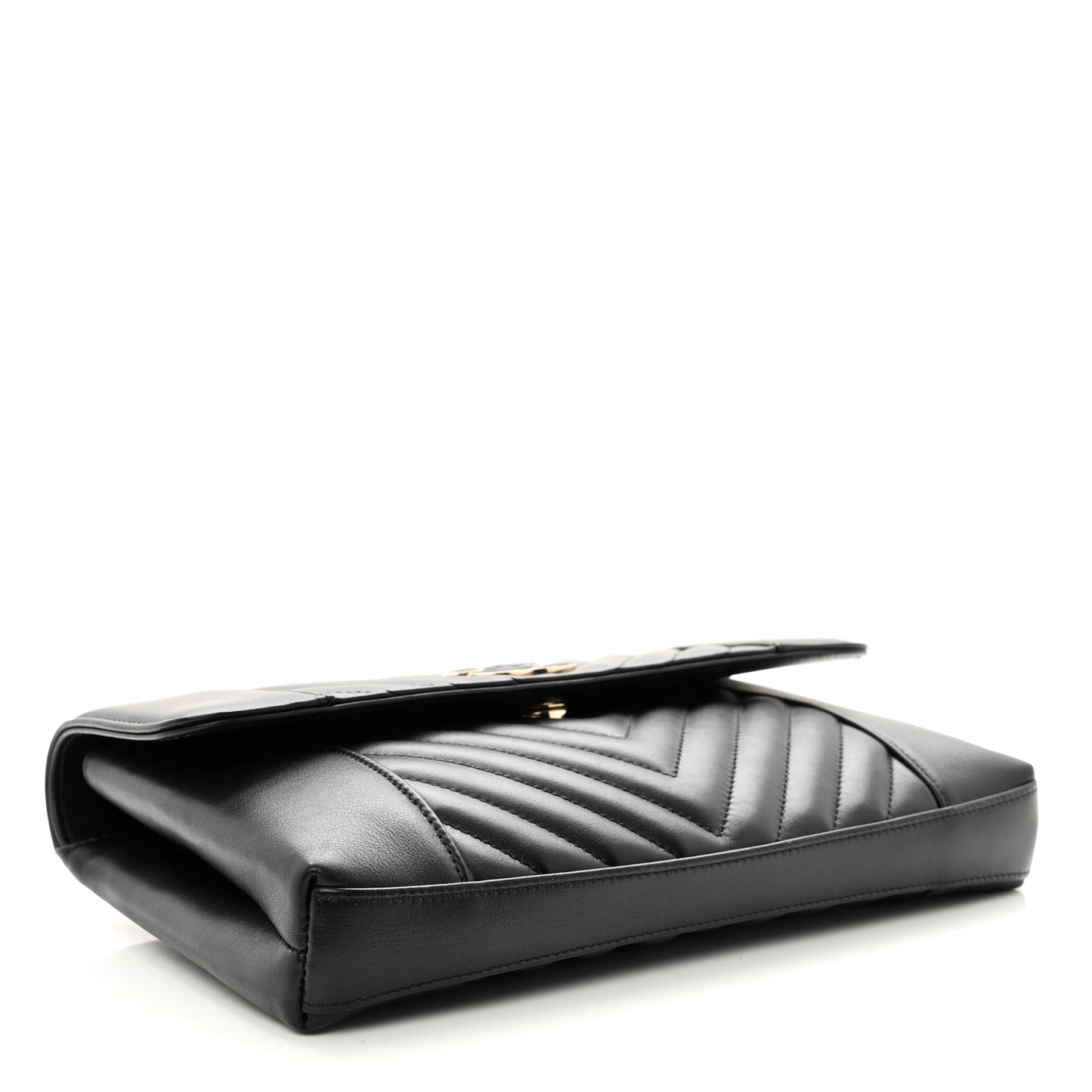 Calfskin Quilted Daily Chevron Clutch Black