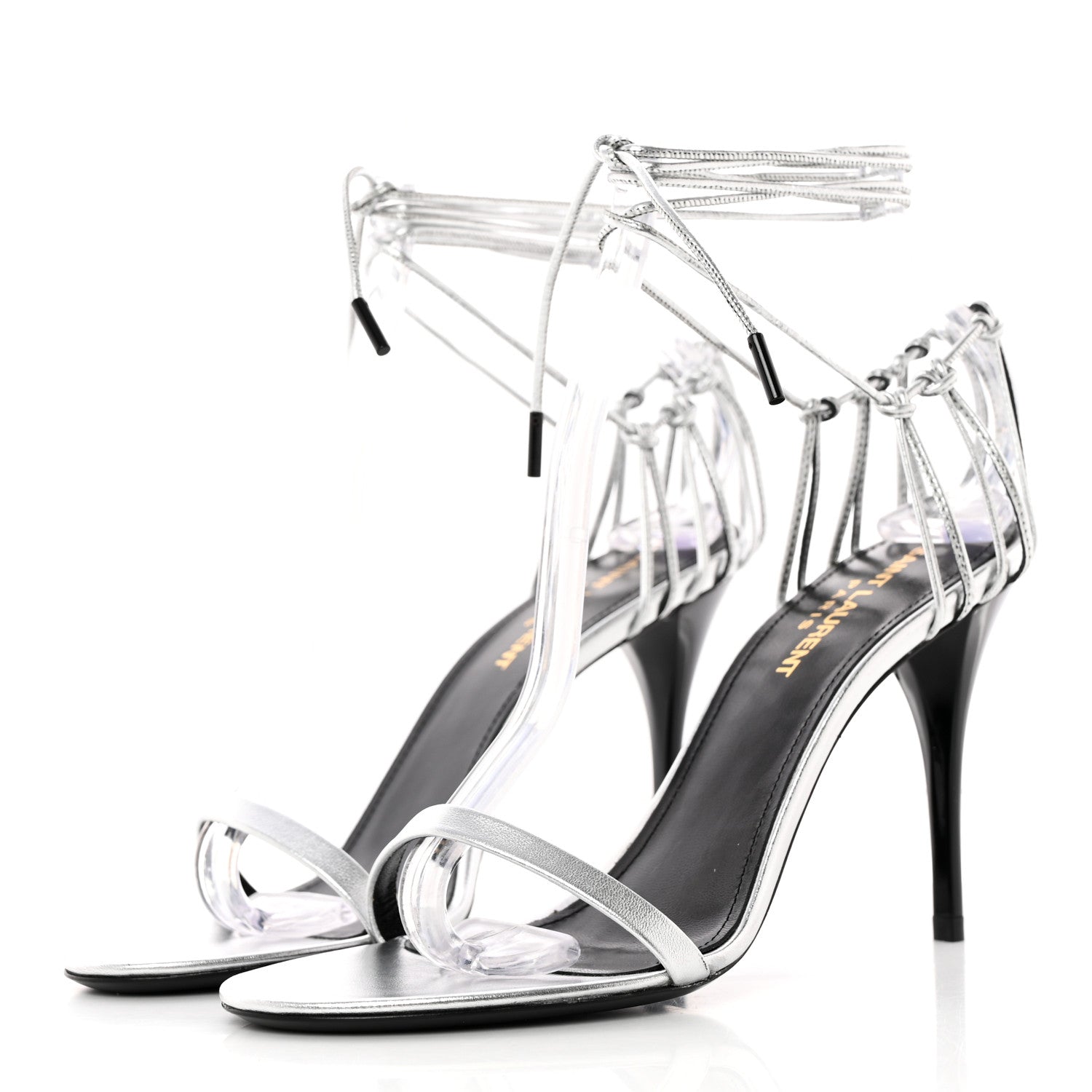 Saint Laurent Calfskin Lexi 90 Ankle Strap Sandals 36 Silver 3 of 17