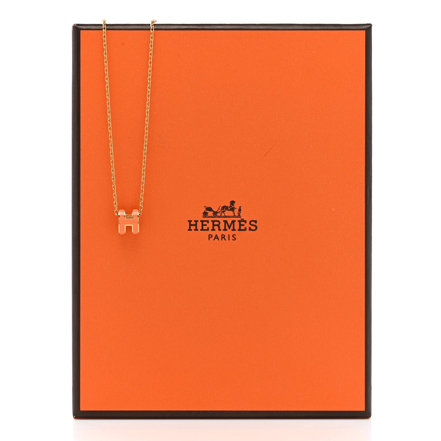Lacquered Gold Mini Pop H Pendant Necklace Orange