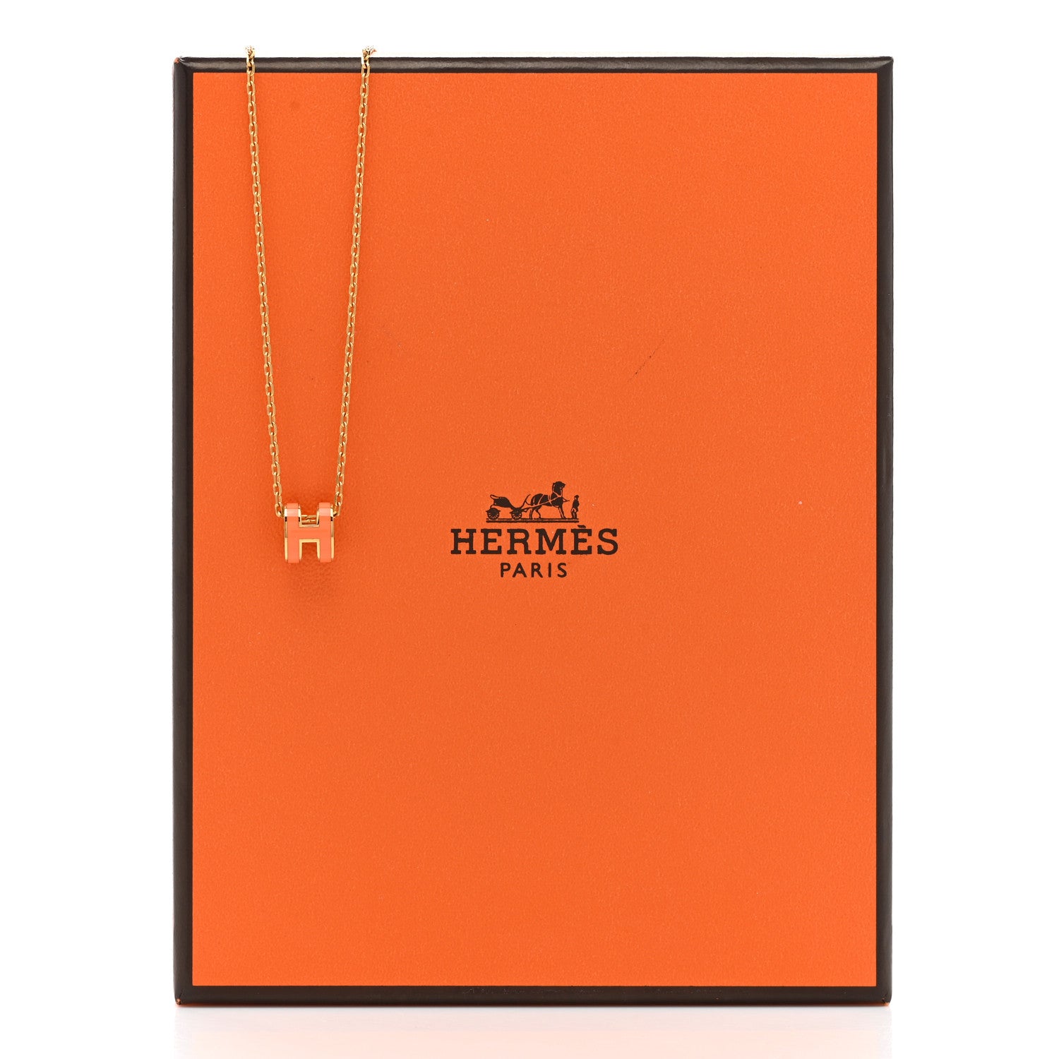 Hermes Lacquered Gold Mini Pop H Pendant Necklace Orange 8 of 8
