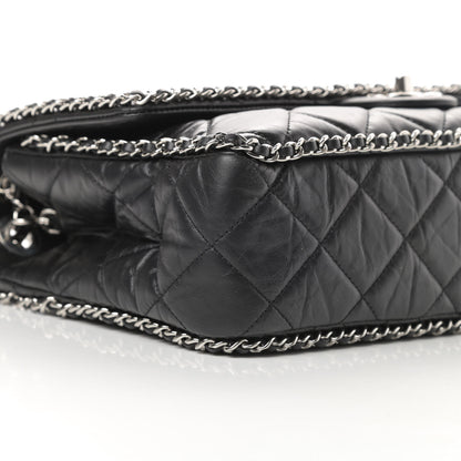 Chanel Crumpled Calfskin Quilted Large Chain All Over Flap Bag Black 9 of 11