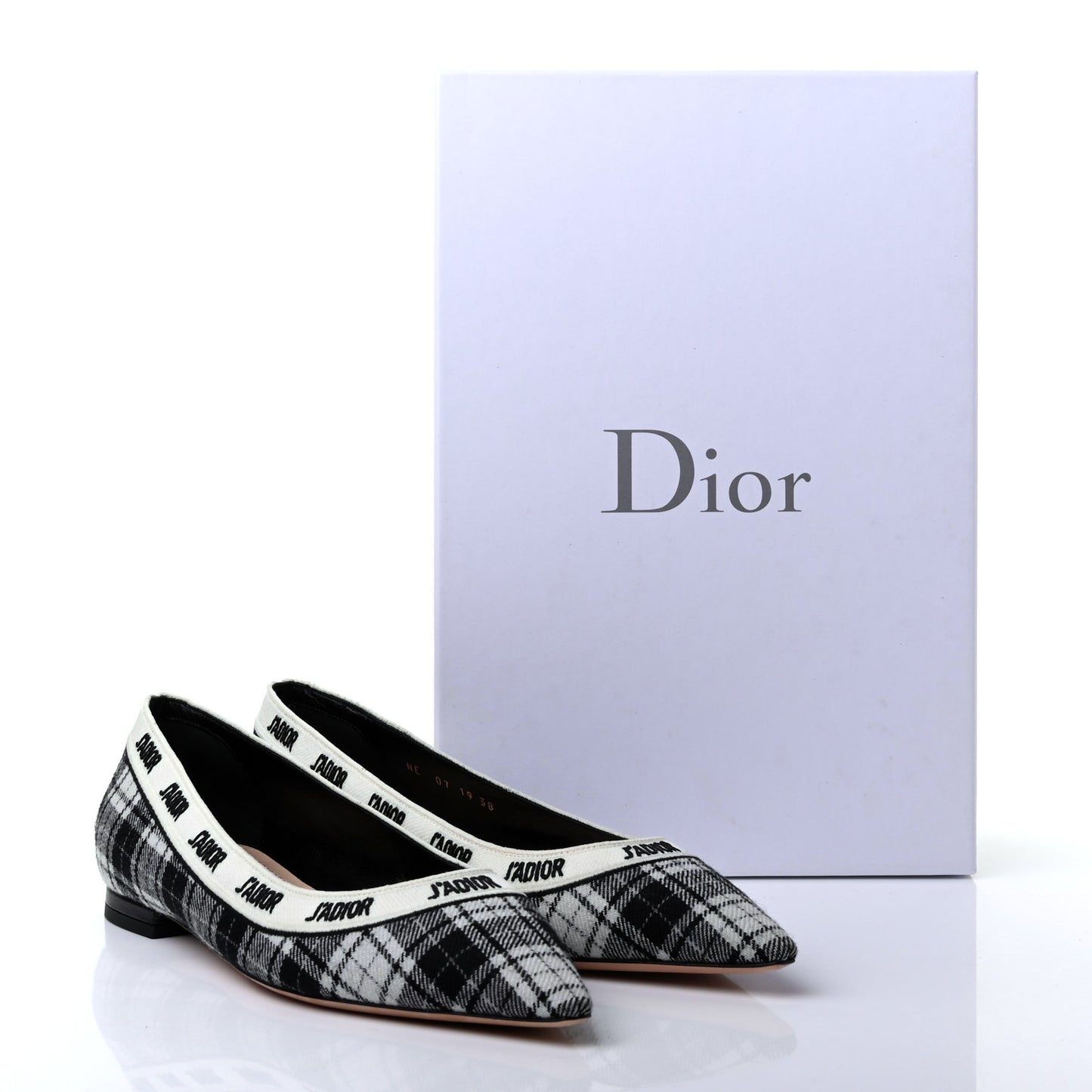 Canvas Tartan J'Adior Embroidered Ballet Flats 38 Black White