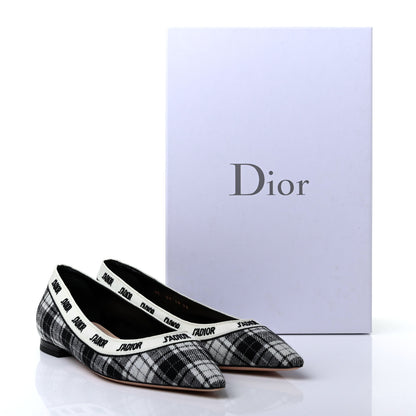 Christian Dior Canvas Tartan J'Adior Embroidered Ballet Flats 38 Black White 9 of 9