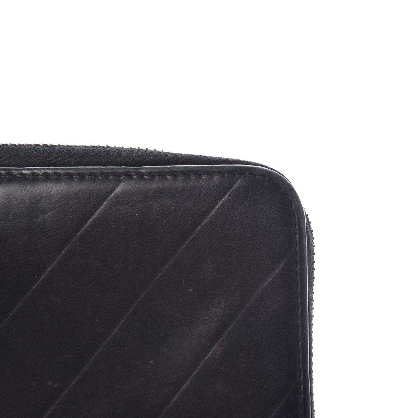 Lambskin Chevron Quilted CC Zip Around Wallet Black