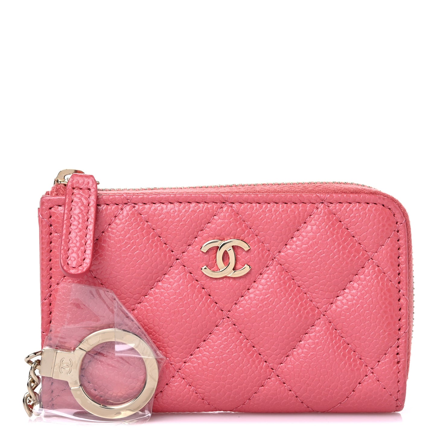 Caviar Quilted Zipped Key Holder Case Pink