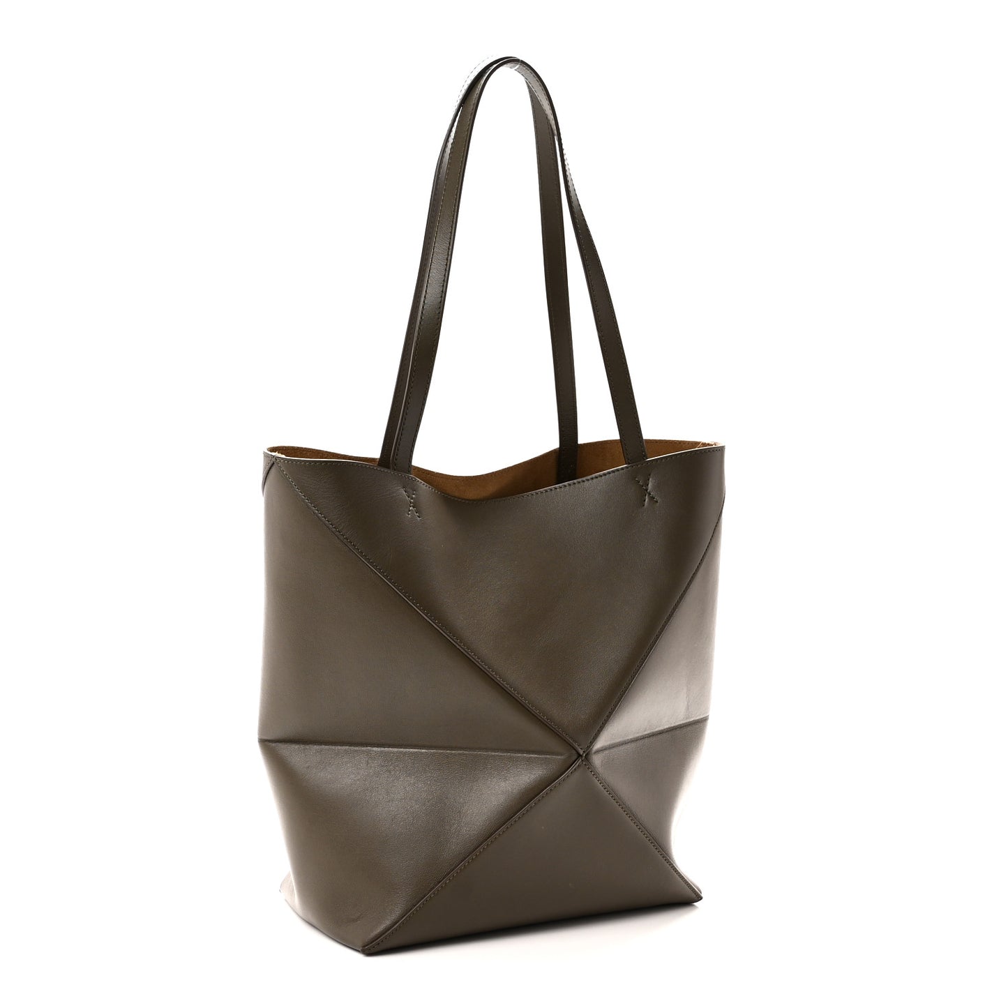 Shiny Calfskin Medium Puzzle Fold Tote Dark Khaki Green