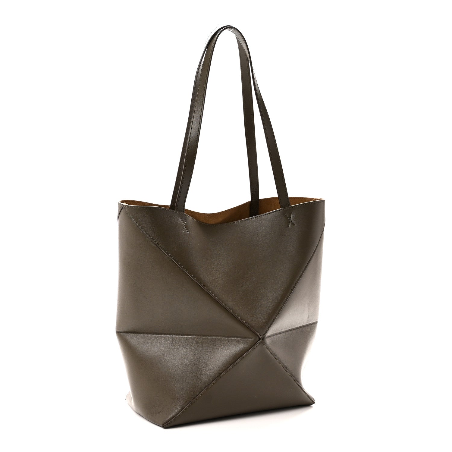 Loewe Shiny Calfskin Medium Puzzle Fold Tote Dark Khaki Green 3 of 9