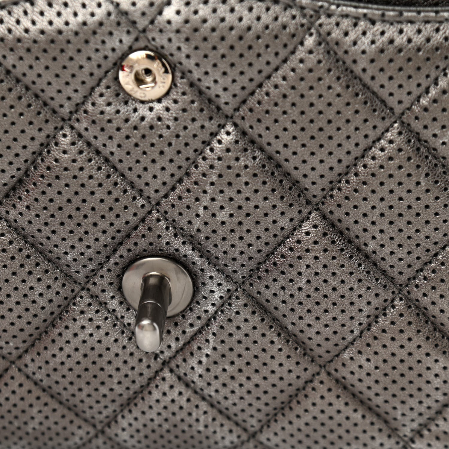 Chanel Metallic Perforated Lambskin Quilted Jumbo Double Flap Dark Silver 11 of 11