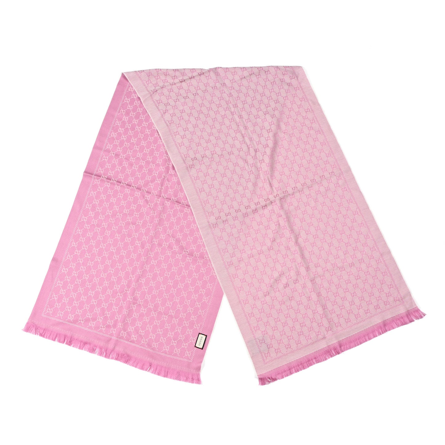Wool Jacquard GG Monogram Reversible New Sten Fringe Scarf Ivory Pink