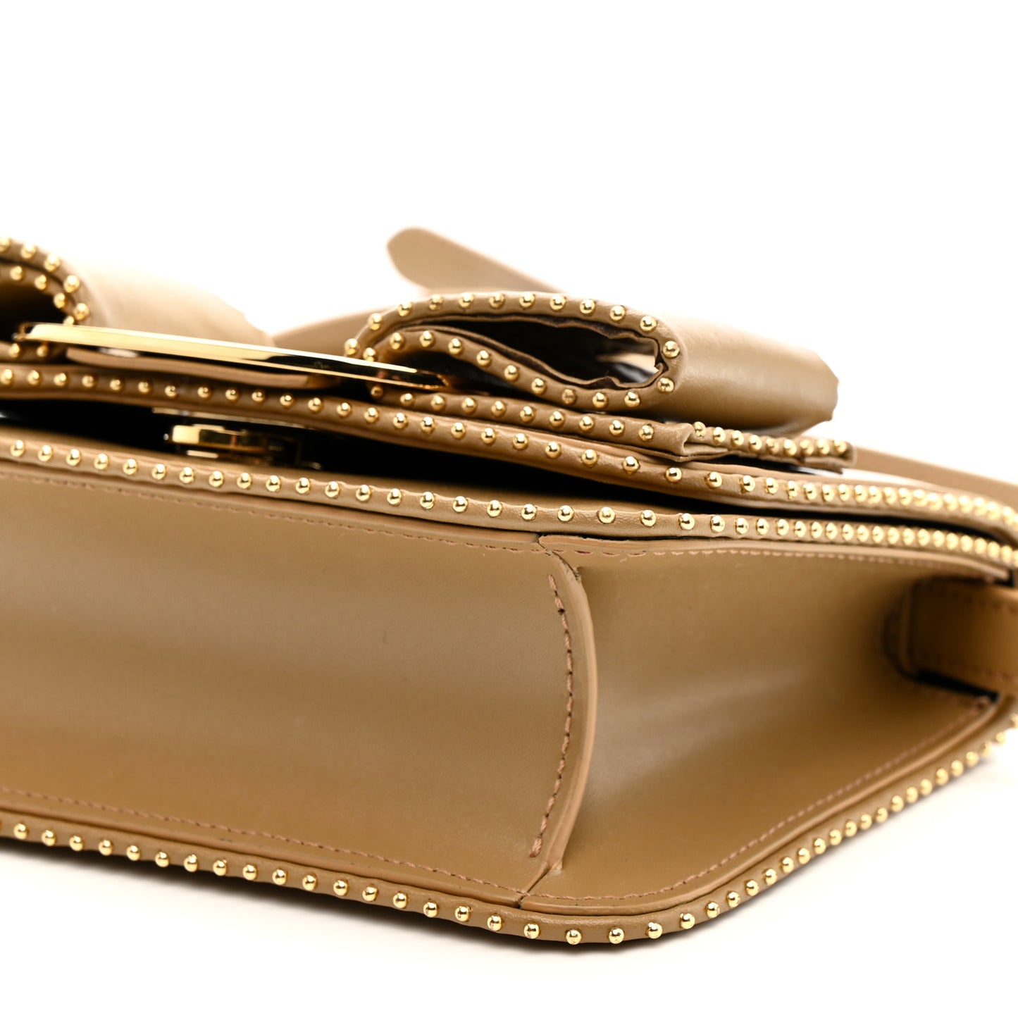 Calfskin Studded Mini Vara Bow Crossbody Bag Camel