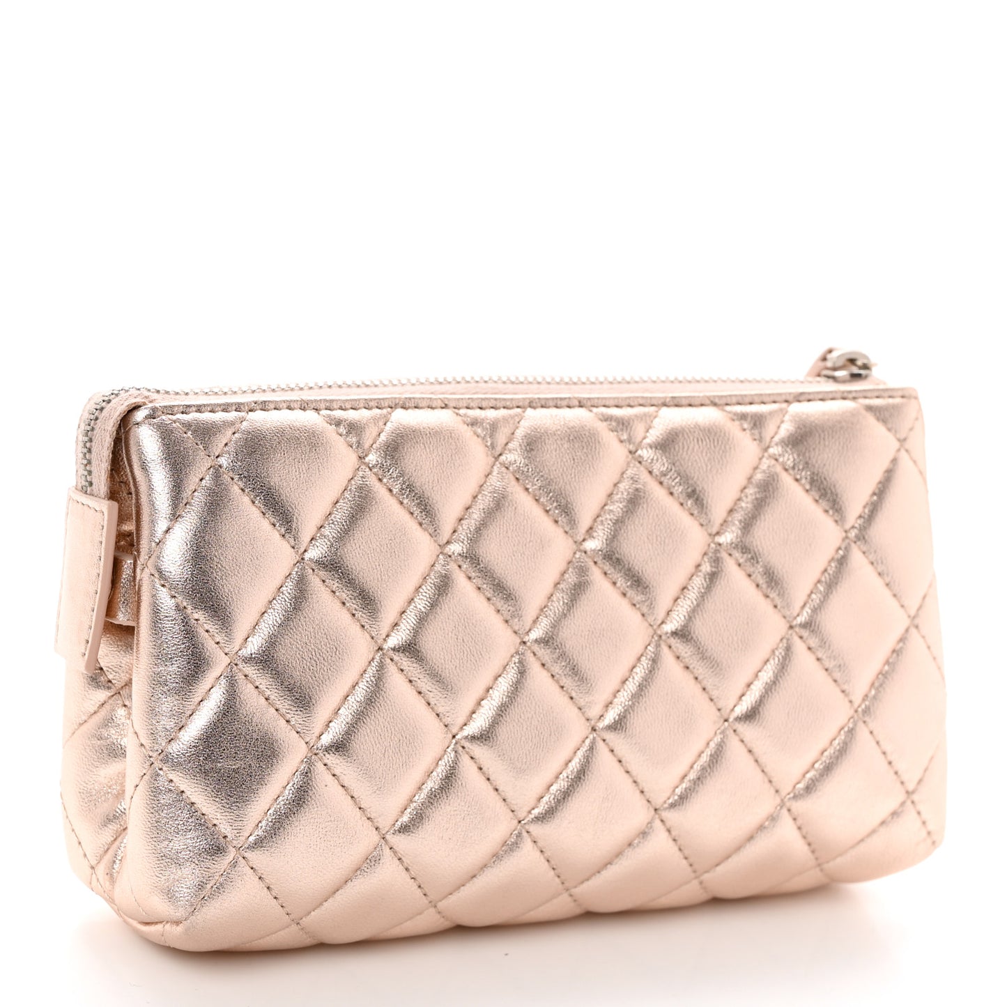 Metallic Lambskin Quilted Cosmetic Pouch Light Pink
