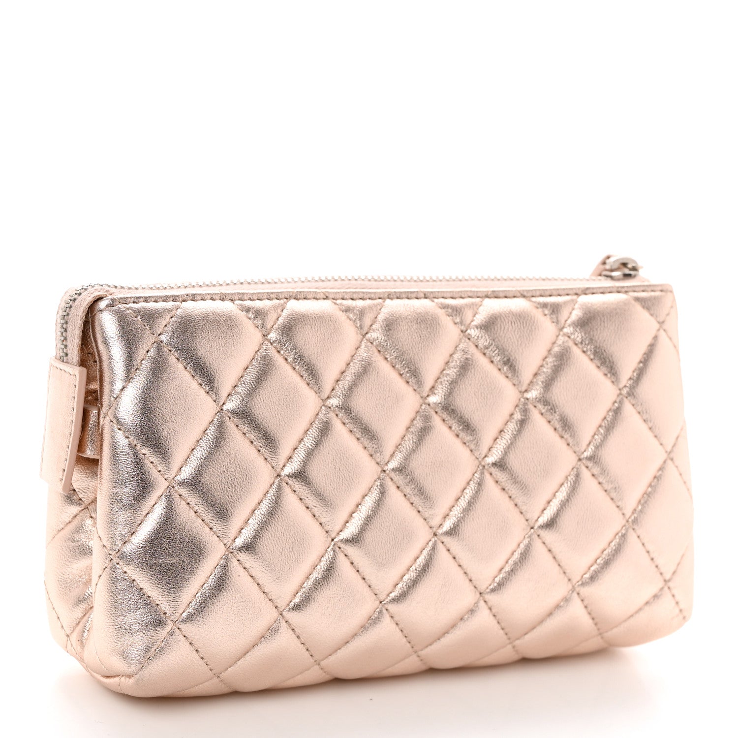 Chanel Metallic Lambskin Quilted Cosmetic Pouch Light Pink 3 of 9
