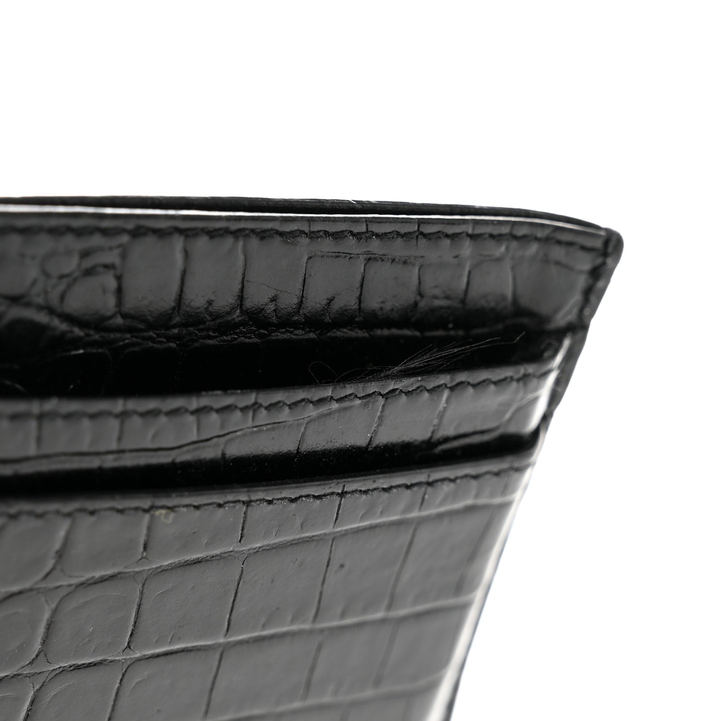 Calfskin Crocodile Embossed Monogram Credit Card Case Black