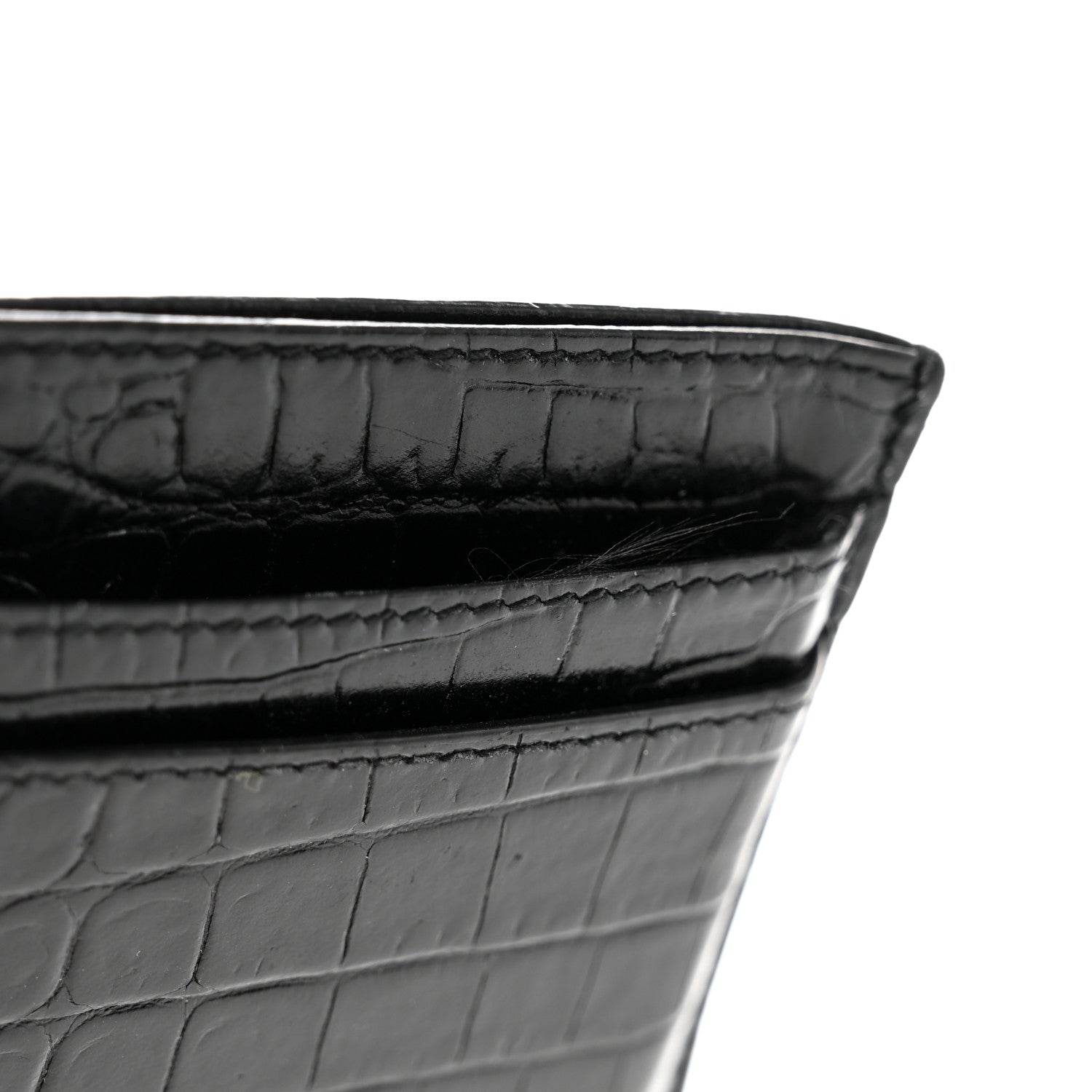 Saint Laurent Calfskin Crocodile Embossed Monogram Credit Card Case Black 8 of 8