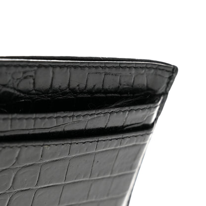 Saint Laurent Calfskin Crocodile Embossed Monogram Credit Card Case Black 8 of 8