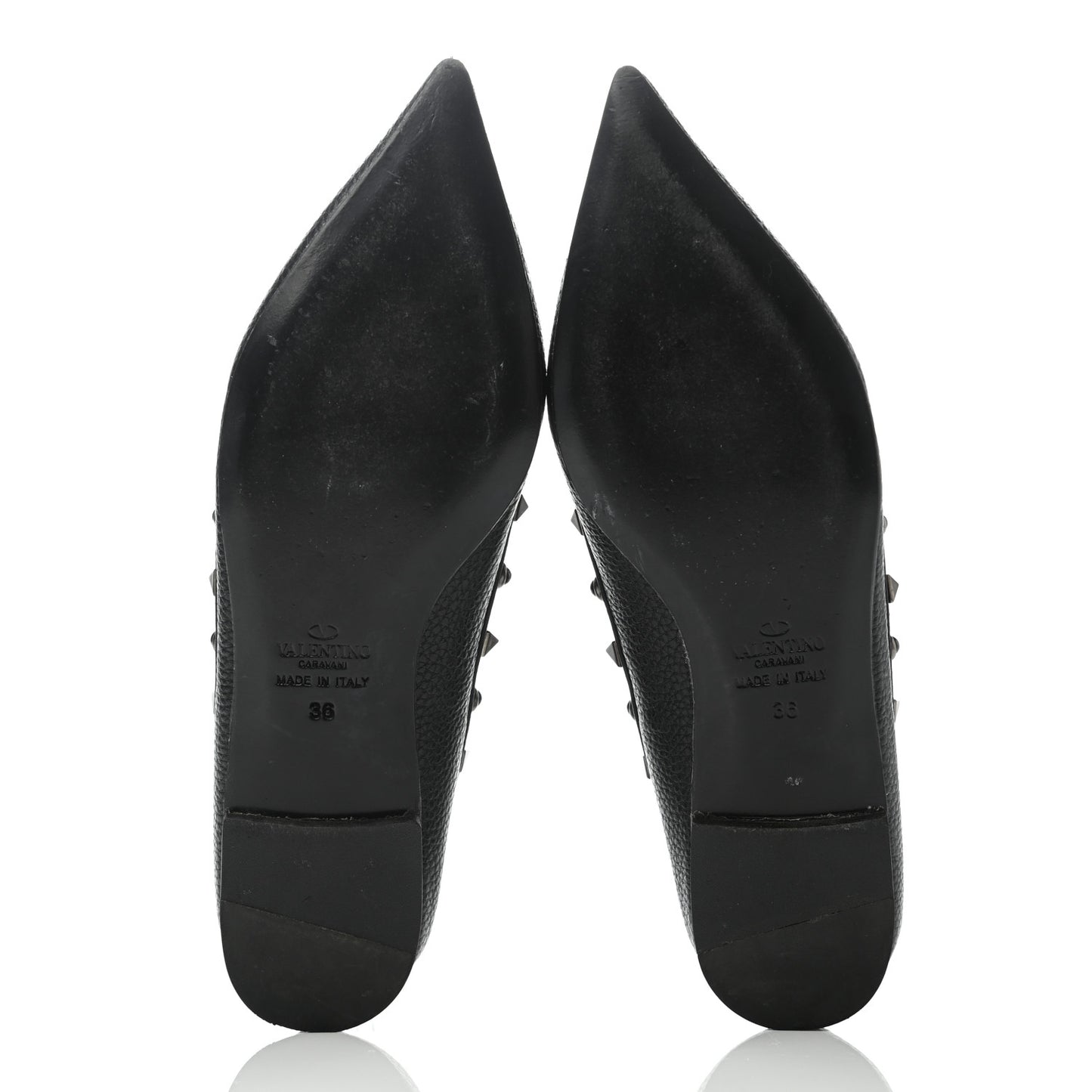 Pebbled Calfskin Onyx Rockstud Rolling Cage Ballerina Flats 36 Black