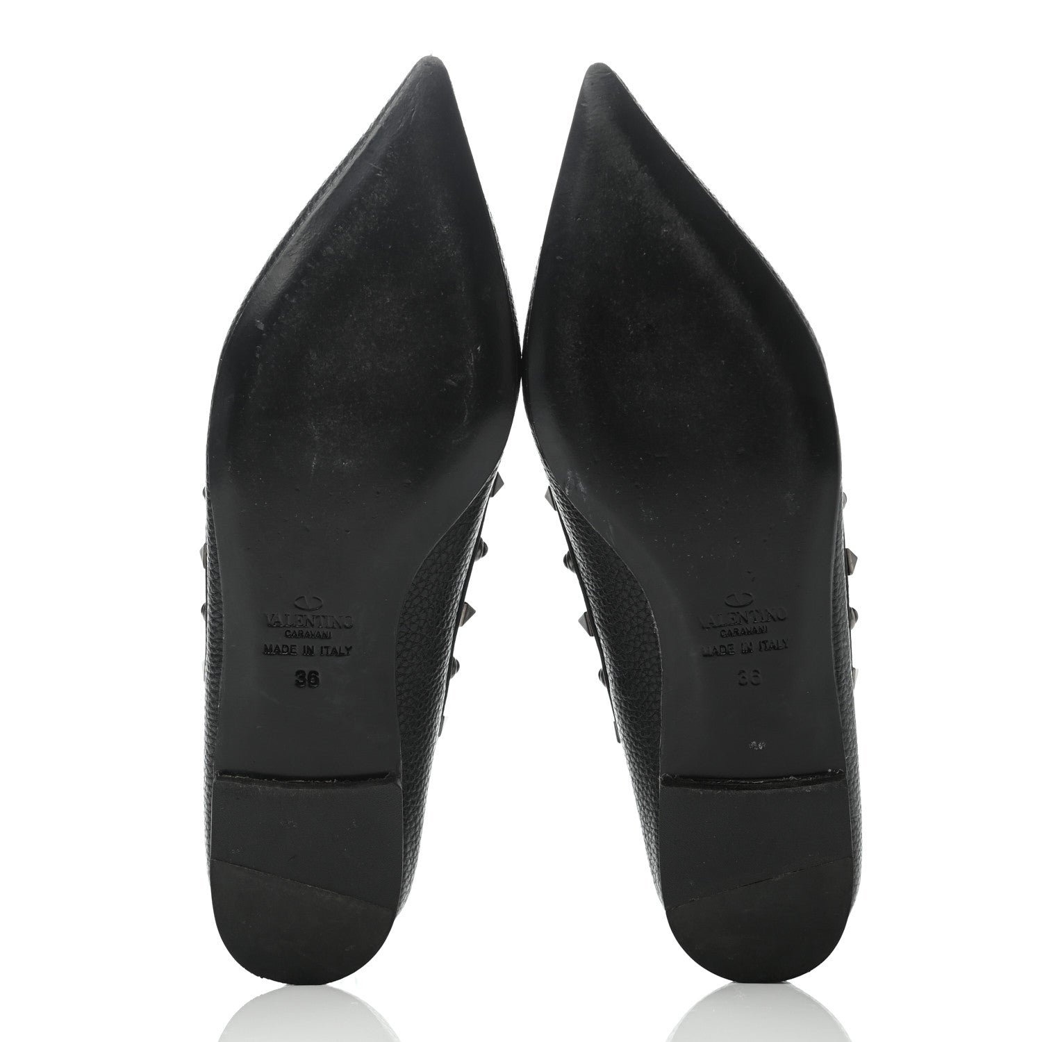 Valentino Garavani Pebbled Calfskin Onyx Rockstud Rolling Cage Ballerina Flats 36 Black 5 of 7