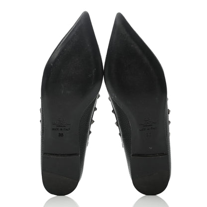 Valentino Garavani Pebbled Calfskin Onyx Rockstud Rolling Cage Ballerina Flats 36 Black 5 of 7