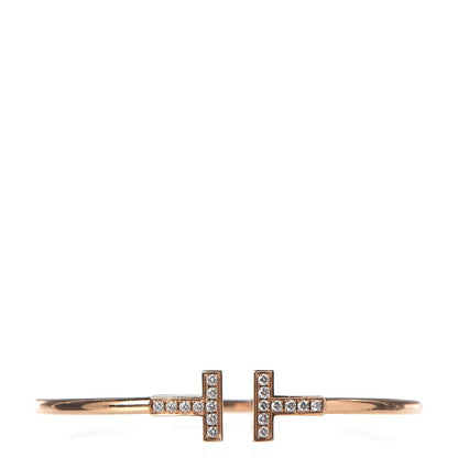Tiffany 18K Yellow Gold Diamond T Wire Bracelet 1 of 4