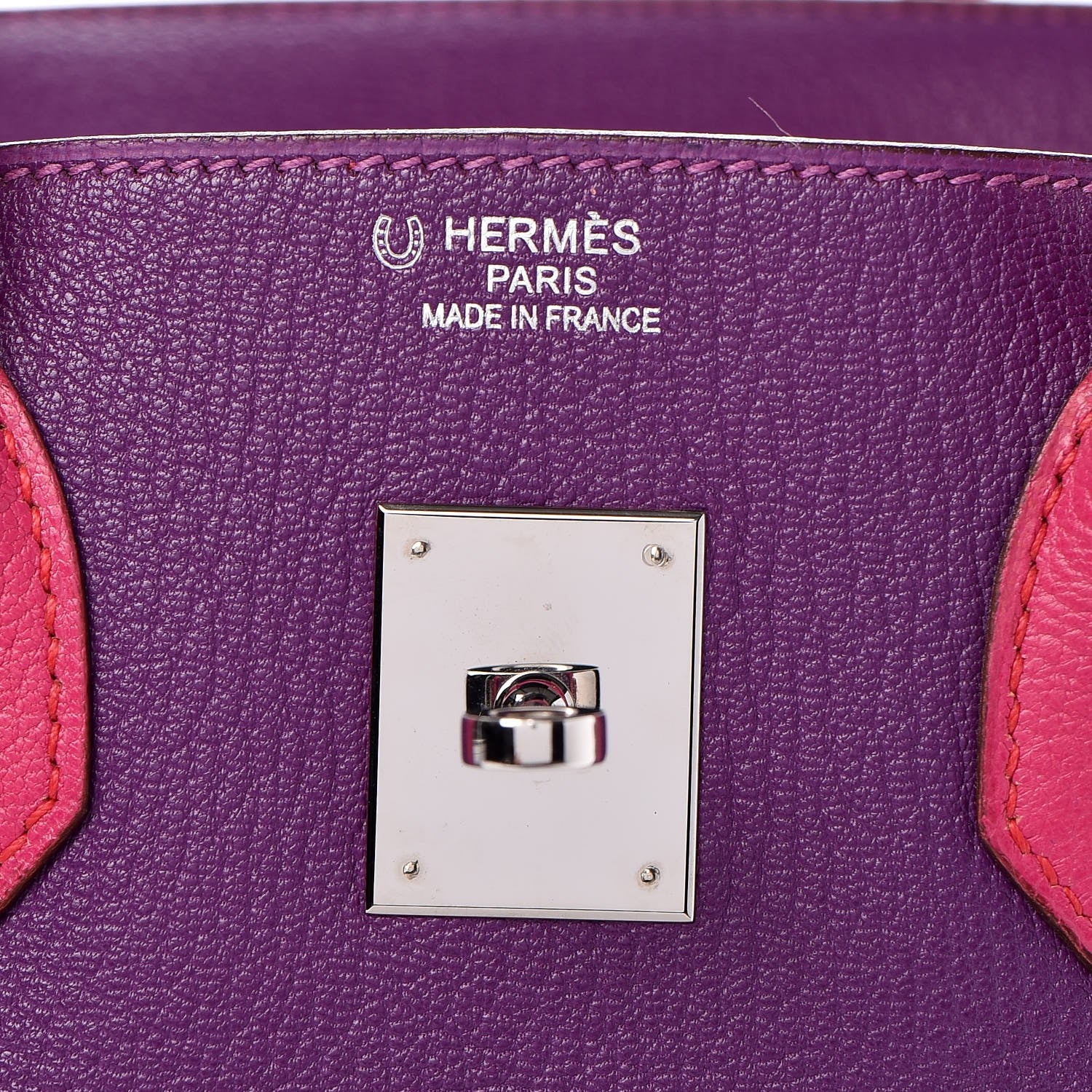 Hermes Chevre Mangalore Bi-Color Horseshoe Birkin 35 Ultraviolet Rose Tyrien 24 of 35