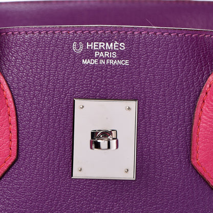 Hermes Chevre Mangalore Bi-Color Horseshoe Birkin 35 Ultraviolet Rose Tyrien 24 of 35
