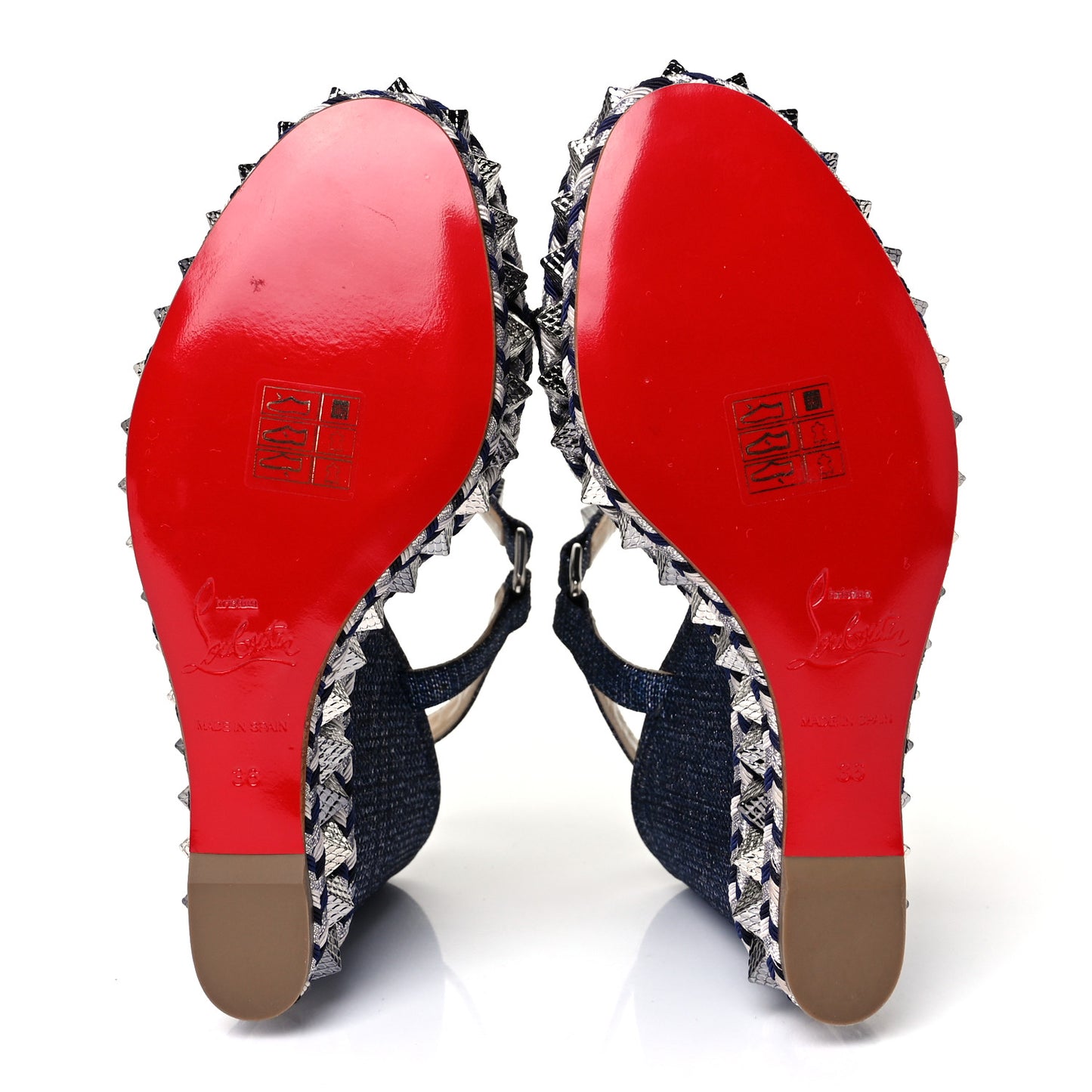 Lame Lux Pyraclou 110 Wedge Sandals 36 Denim
