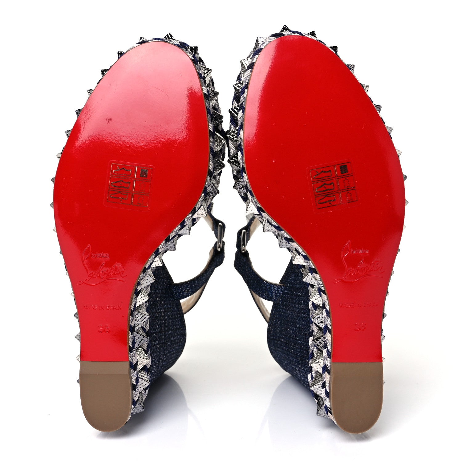 Christian Louboutin Lame Lux Pyraclou 110 Wedge Sandals 36 Denim 5 of 7