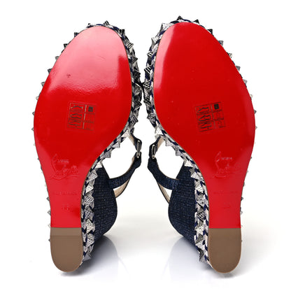 Christian Louboutin Lame Lux Pyraclou 110 Wedge Sandals 36 Denim 5 of 7
